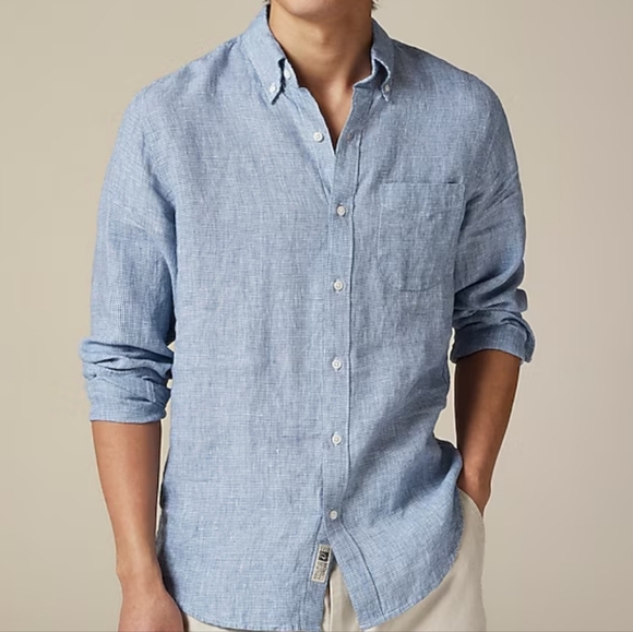 J. Crew Other - J. Crew Baird McNutt Irish Linen Shirt Men’s L Blue Mini Houndstooth Check NWT
